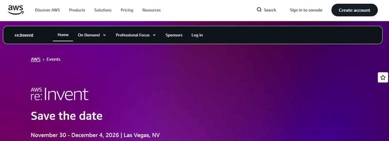 AWS re:Invent 2026 event banner