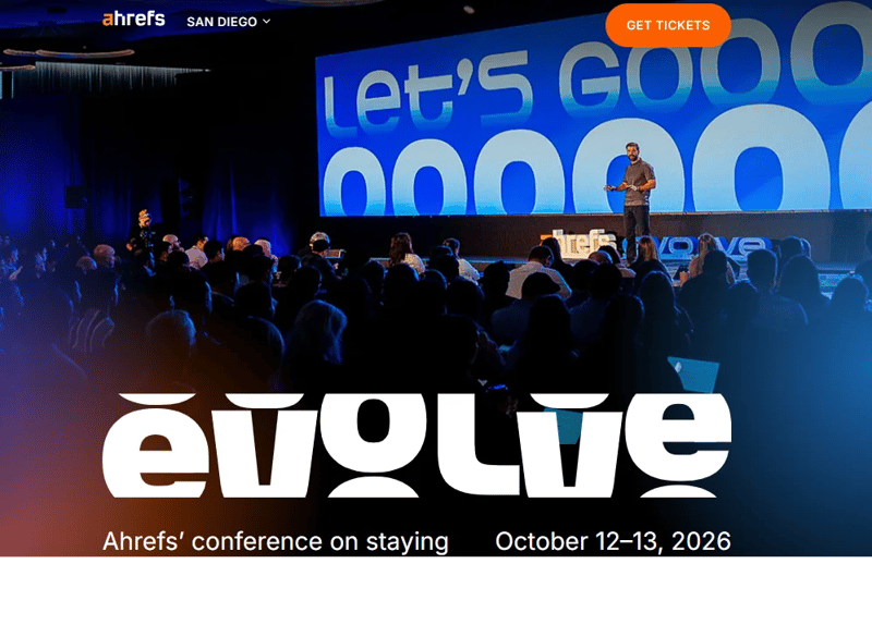 Ahrefs Evolve San Diego 2026 event banner